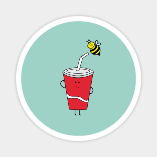cute red cup drink with little bee perched on its straw Magnet